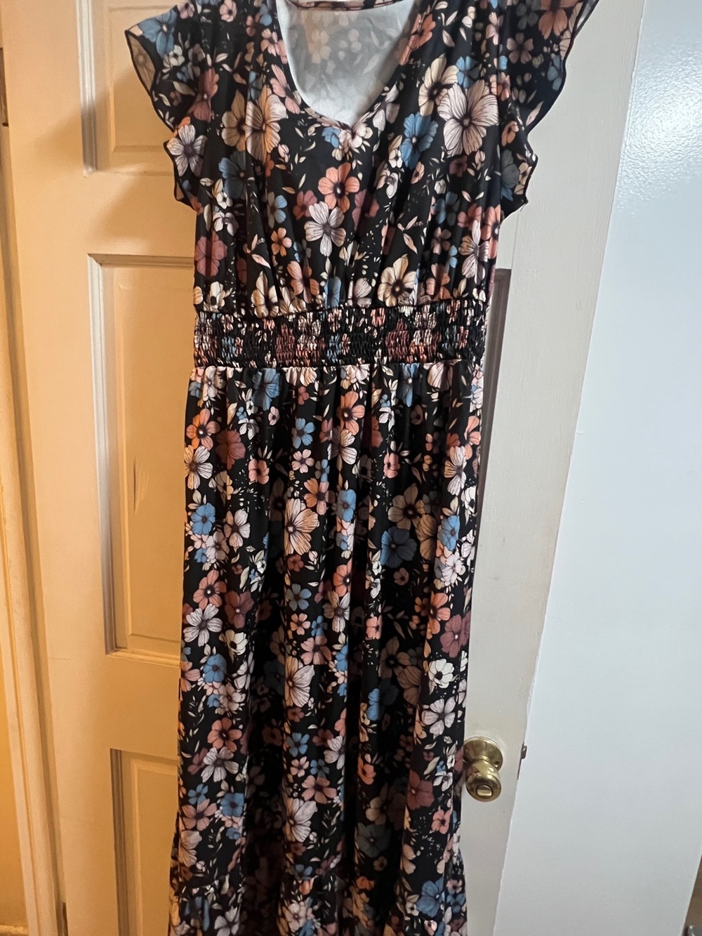 SHEIN Black Floral Maxi Dress with Blue and Pink Blooms